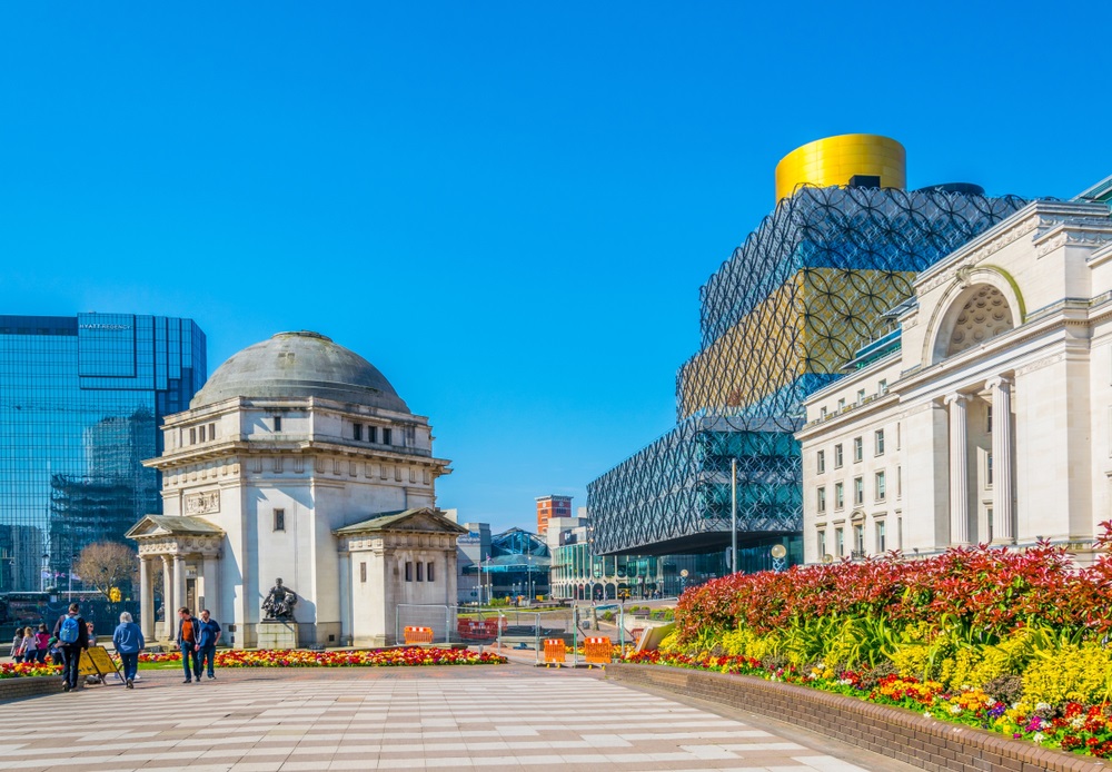 Hall of Memory, Library of Birmingham and Baskerville house, England