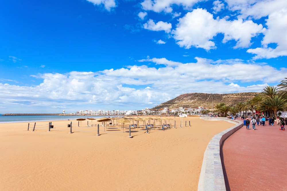 Główna plaża Agadir w mieście Agadir, Maroko